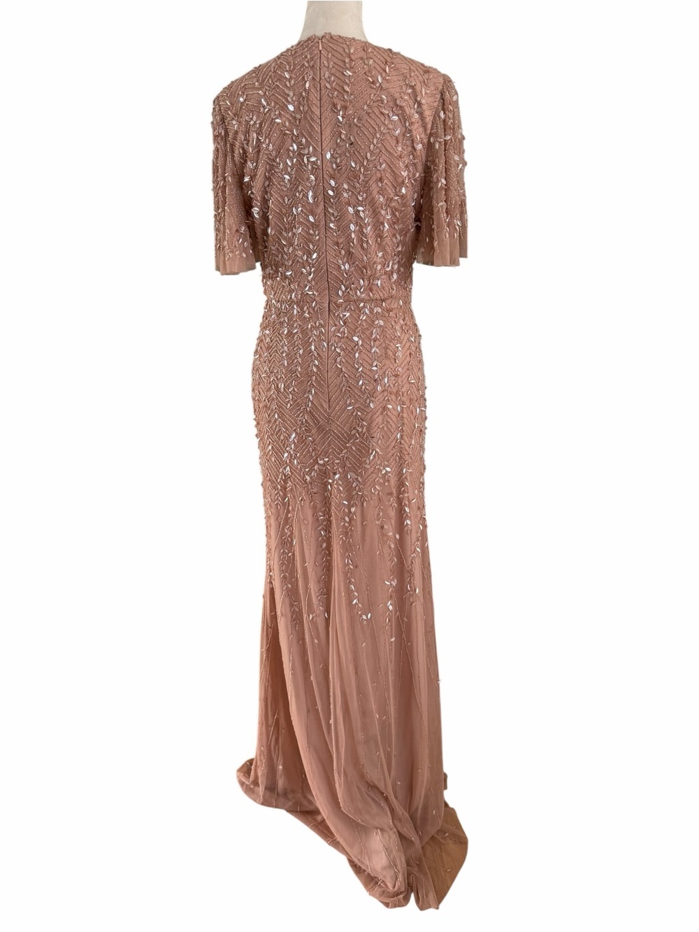 Mac Duggal Embellished Flutter Sleeve Blush Pink Beaded Maxi Gown - Picture 6 of 9
